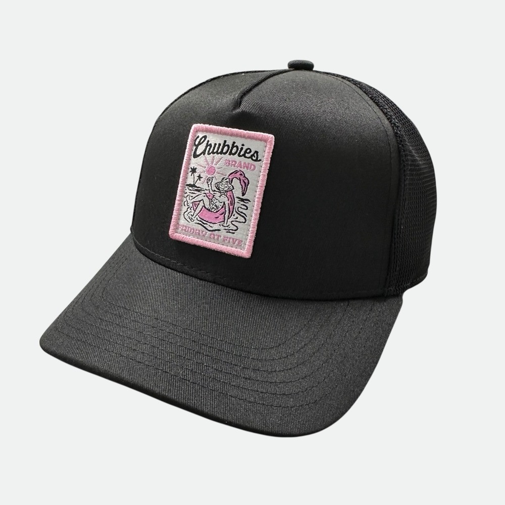Chubbies The Backstage Trucker Hat Black Pink Adjustable Snapback‎ Mesh OSFM